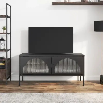 The Living Store TV omarica črna 105x35x50 cm steklo in jeklo - TV Omarica