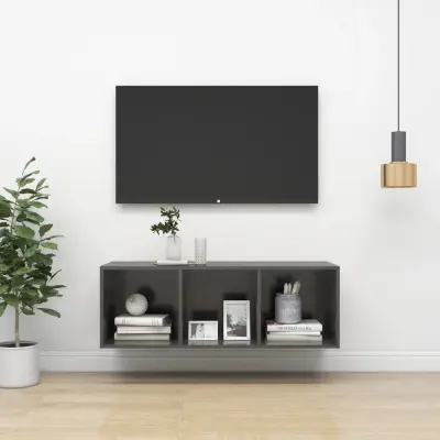 The Living Store Stenska TV omarica visok sijaj siva 37x37x107 cm iverna plošča - TV Omarica