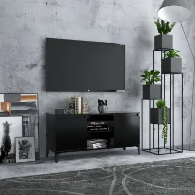 The Living Store TV omarica s kovinskimi nogami črna 103,5x35x50 cm - TV Omarica