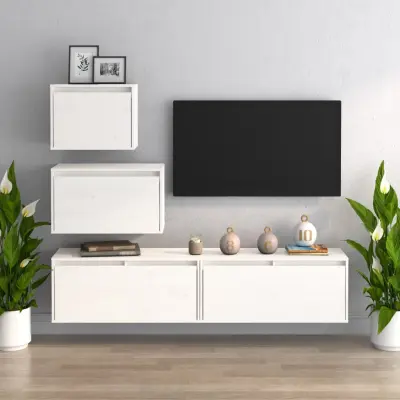 The Living Store TV omarica 4 kosi bela trdna borovina - TV Omarica