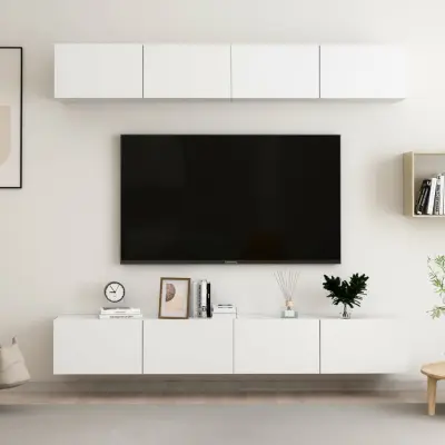 The Living Store TV omarice 4 kosi bele 100x30x30 cm iverna plošča - TV Omarica