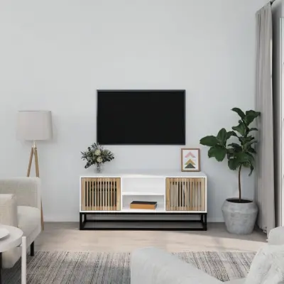 The Living Store TV omarica bela 105x30x45 cm inženirski les in železo - TV Omarica