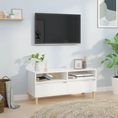 The Living Store TV omarica visok sijaj bela 100x34,5x44,5 cm inženirski les - TV Omarica