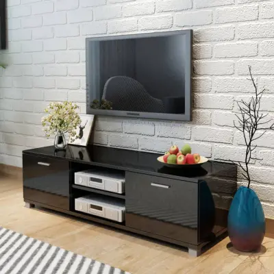 The Living Store TV omarica visok sijaj črna 140x40,5x35 cm - TV Stojalo