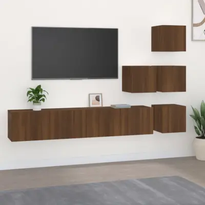 The Living Store Stenska TV omarica rjav hrast inženirski les - Stenska TV Omarica