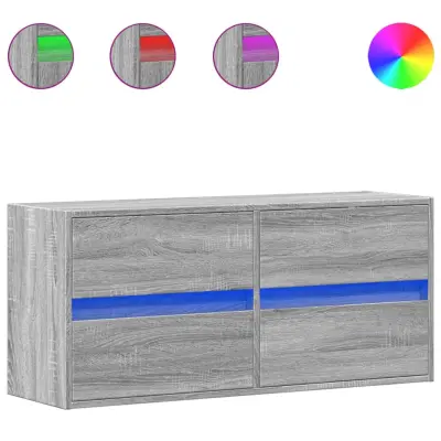 vidaXL Stenska TV omarica z LED lučkami siva sonoma 100x31x45 cm