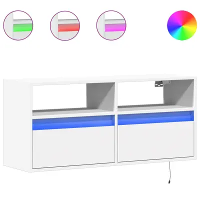 vidaXL Stenska TV omarica z LED lučkami bela 100x31x45 cm