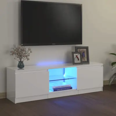 The Living Store TV omarica z LED lučkami visok sijaj bela 120x30x35,5 cm - TV Omarica