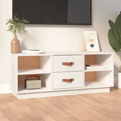 The Living Store TV omarica bela 100x34x40 cm trdna borovina - TV Omarica