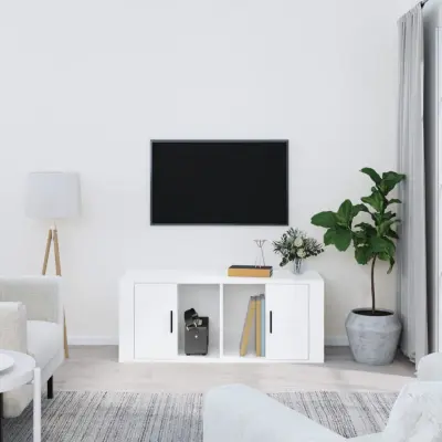 The Living Store TV omarica visok sijaj bela 100x35x40 cm inženirski les - TV Omarica