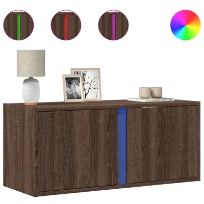 vidaXL Stenska TV omarica z LED lučkami rjavi hrast 80x31x35 cm