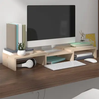 The Living Store Stojalo za zaslon 60x24x10,5 cm trdna borovina - Stojalo Za Zaslon