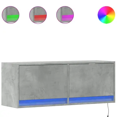 vidaXL Stenska TV omarica z LED lučkami betonsko siva 100x31x38 cm