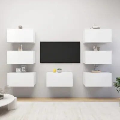 The Living Store TV omarice 7 kosov bele 30,5x30x60 cm iverna plošča - TV Omarica