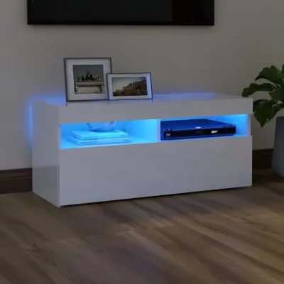 The Living Store TV omarica z LED lučkami visok sijaj bela 90x35x40 cm - TV Omarica