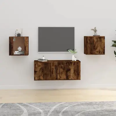 The Living Store Stenska TV omarica 2 kosa dimljen hrast 40x34,5x40 cm - Stenska TV Omarica