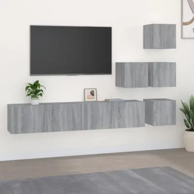 The Living Store Stenska TV omarica siva sonoma inženirski les - Stenska TV Omarica