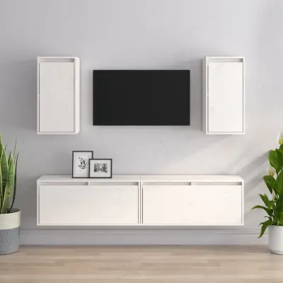 The Living Store TV omarica 4 kosi bela trdna borovina - TV Omarica