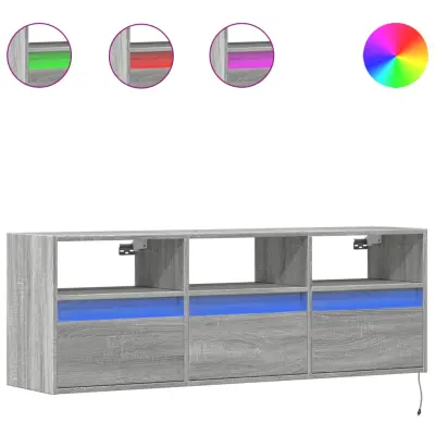 vidaXL Stenska TV omarica z LED lučkami siva sonoma 130x31x45 cm