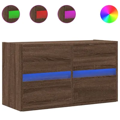 vidaXL Stenska TV omarica z LED lučkami rjavi hrast 80x31x45 cm