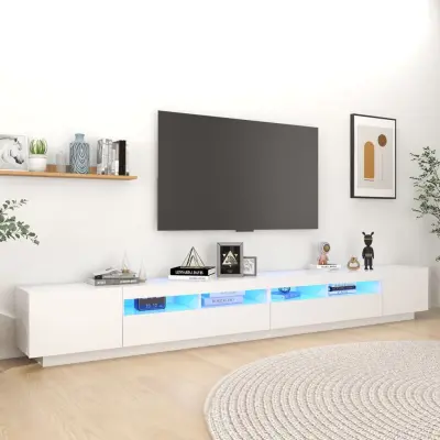 The Living Store TV omarica z LED lučkami bela 300x35x40 cm - TV Omarica