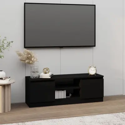 The Living Store TV omarica z vrati črna 102x30x36 cm - TV Omarica Z Vrati