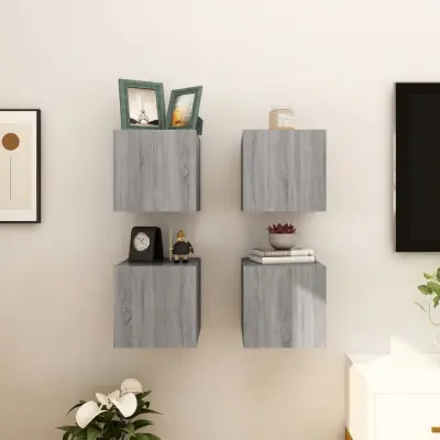 The Living Store Stenska TV omarica 4 kosi siva sonoma 30,5x30x30 cm - Stenska TV Omarica