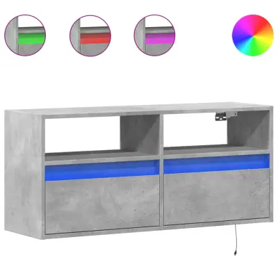vidaXL Stenska TV omarica z LED lučkami betonsko siva 100x31x45 cm