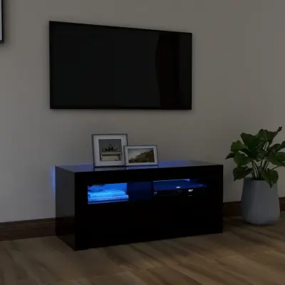 The Living Store TV omarica z LED lučkami črna 90x35x40 cm - TV Omarica
