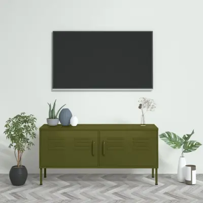 The Living Store TV omarica olivno zelena 105x35x50 cm jeklo - TV Omarica