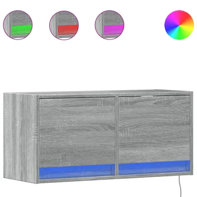 vidaXL Stenska TV omarica z LED lučkami siva sonoma 80x31x38 cm