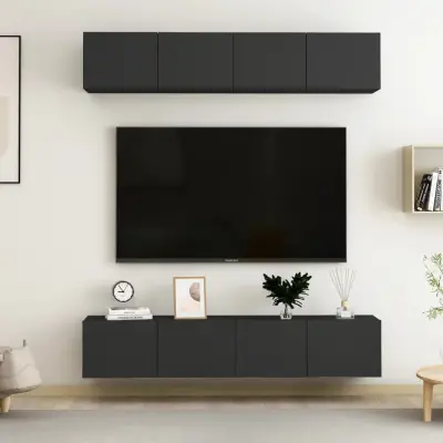 The Living Store TV omarice 4 kosi črne 80x30x30 cm inženirski les - TV Omarica