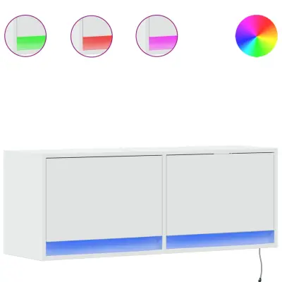 vidaXL Stenska TV omarica z LED lučkami bela 100x31x38 cm
