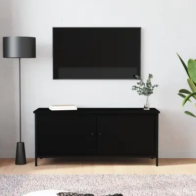 The Living Store TV omarica z vrati črna 102x35x45 cm inženirski les - TV Omarica