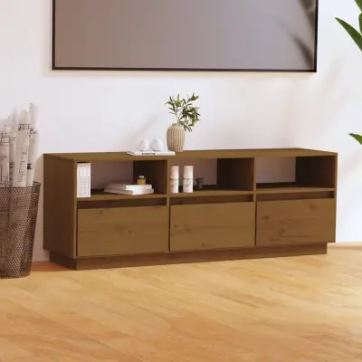 The Living Store TV omarica medeno rjava 140x37x50 cm trdna borovina - TV Omarica