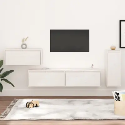 The Living Store TV omarica 4 kosi bela trdna borovina - TV Omarica