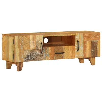 The Living Store TV omarica ročno izrezljana 120x30x40 cm trden predelan les - TV Omarica