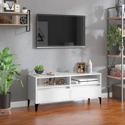 The Living Store TV omarica visok sijaj bela 100x34,5x44,5 cm inženirski les - TV Omarica