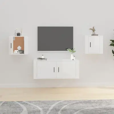 The Living Store Stenska TV omarica 2 kosa visok sijaj bela 40x34,5x40 cm - Stenska TV Omarica