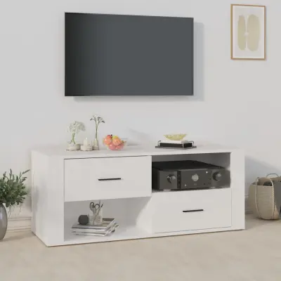 The Living Store TV omarica bela 100x35x40 cm inženirski les - TV Omarica