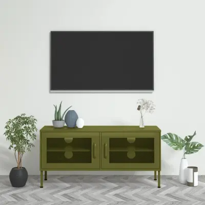 The Living Store TV omarica olivno zelena 105x35x50 cm jeklo - TV Omarica