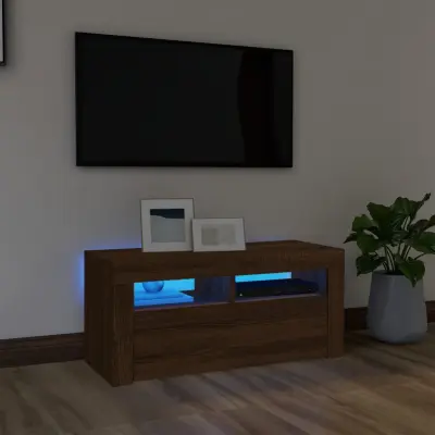 The Living Store TV omarica z LED lučkami rjavi hrast 90x35x40 cm - TV Omarica