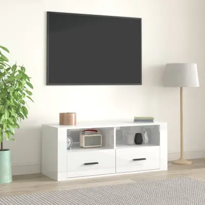 The Living Store TV omarica visok sijaj bela 100x35x40 cm inženirski les - TV Omarica