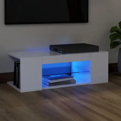 The Living Store TV omarica z LED lučkami visok sijaj bela 90x39x30 cm - TV Omarica