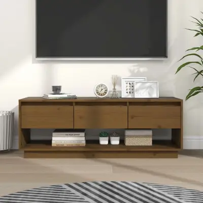 The Living Store TV omarica medeno rjava 110,5x34x40 cm trdna borovina - TV Omarica