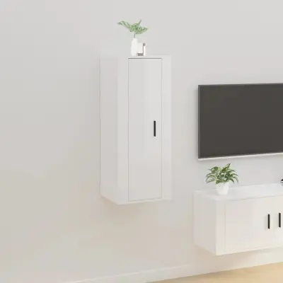 The Living Store Stenska TV omarica visok sijaj bela 40x34,5x100 cm - Stenska TV Omarica