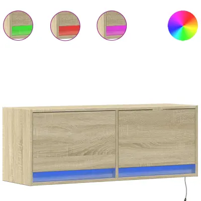 vidaXL Stenska TV omarica z LED lučkami sonoma hrast 100x31x38 cm