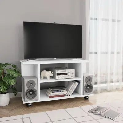 The Living Store TV omarica s kolesci bela 80x40x45 cm inženirski les - TV Omarica