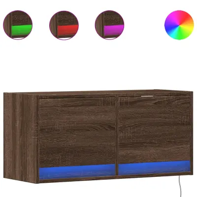 vidaXL Stenska TV omarica z LED lučkami rjavi hrast 80x31x38 cm