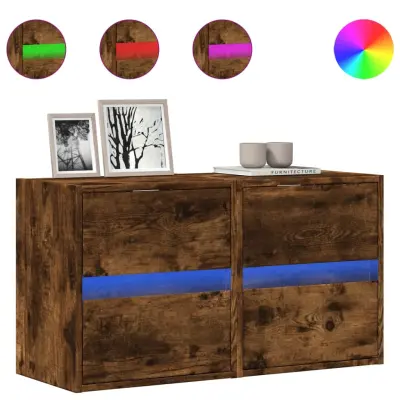 vidaXL Stenske TV omarice z LED 2 kosa dimljeni hrast 41x31x45 cm